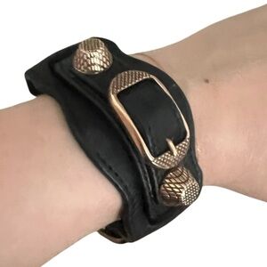 Balenciaga Arena Giant Black Leather Rose Gold Bracelet Small $230